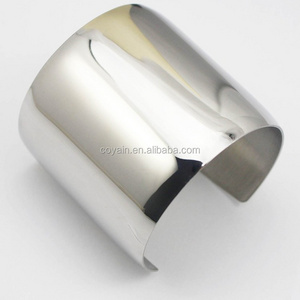 Womens Shiny metal steel Long wide silver cuff bangles gold big bracelet