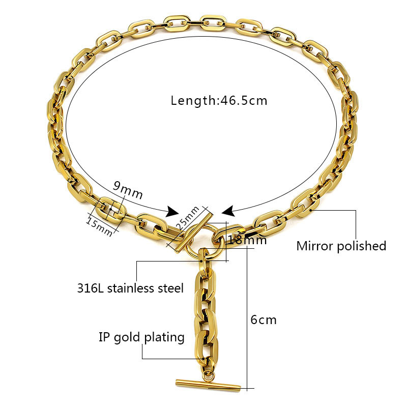 Stainless Steel Link Chain Choker Necklaces Long Circle Bar Pendants Necklace Chains Toggle Lock Handmade Statement Necklace