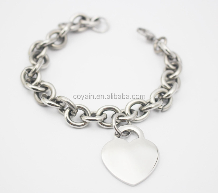 Stainless steel silver lovers love heart charm bracelets for women