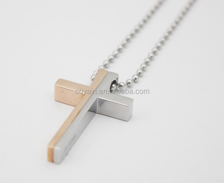 Shiny Stainless steel pendant cross rosary necklace rose gold cross religion necklace