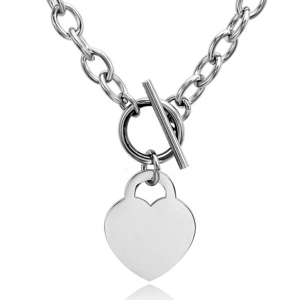 Silver Love Heart Charm Choker Necklace for Women Collar Chain Bijoux Stainless Steel o Chain Custom Round  Pendant