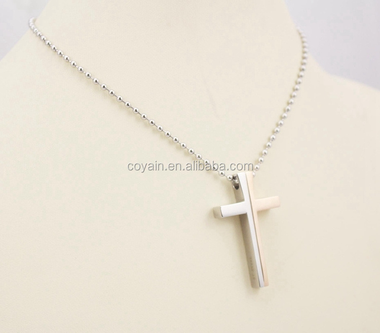 Shiny Stainless steel pendant cross rosary necklace rose gold cross religion necklace