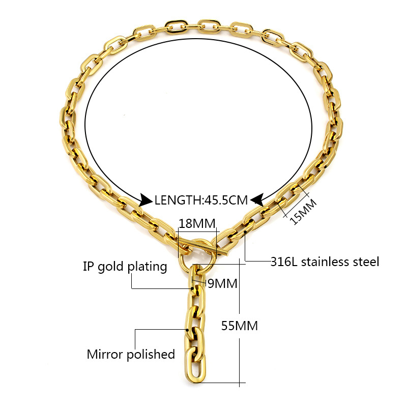 Simple Trendy T Toggle Clasp Big Chain Necklace for Women Men Stainless Steel Thick Link Chain Long Charm Chunky Necklace