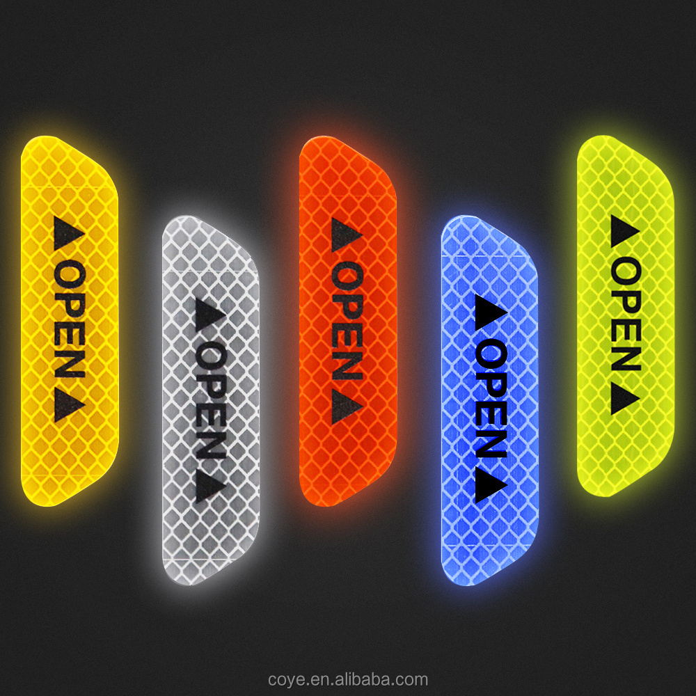 4Pcs/Set Car OPEN Reflective Tape Reflective Strips Car-styling 4 Colors Safety Mark Car Stick Warning Mark Reflective Sticker