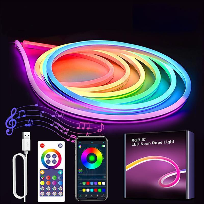 COYOLED RGB Silicone Neon LED Strip Light Neon Flexible Strip Light 12v With Power Supply APP Control Neon Lights Strips Kit