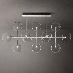 Glass Globe Mobile Linear Chandelier 58" Restaurant Vintage Chandelier Polished Nickel Pendant Lighting Crystals Light Fixture