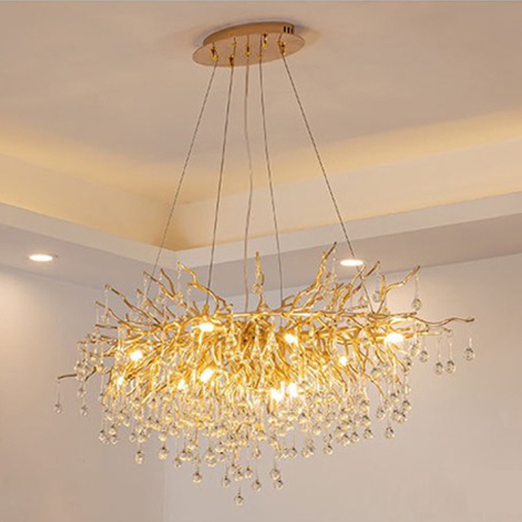 Luxury Solid brass tree hanging Branch Lamp Led aluminum branches crystal chandelier