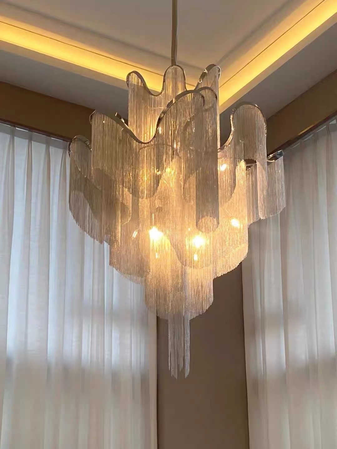 Nordic Italy Designer Pendant Light Villa Welding Decoration Lighting Fixture Curtain Lampe Aluminum Chain Chandelier