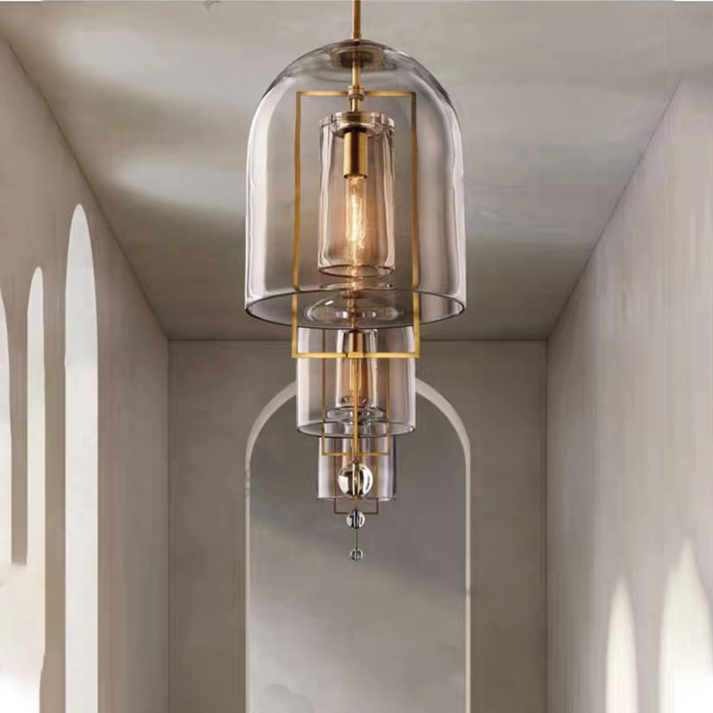 luxury modern ceiling lighting copper brass glass dome shade hanging chandelier led fulcrum pendant lights