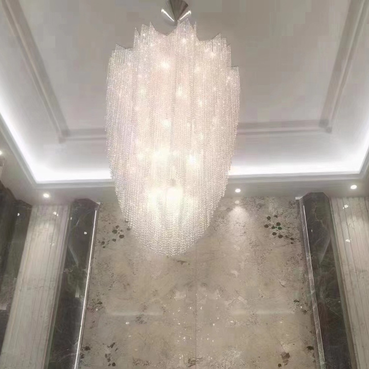 Postmodern Raindrop Large Long Ceiling Light Fixture Stairway K9 Crystal Hotel Chandelier