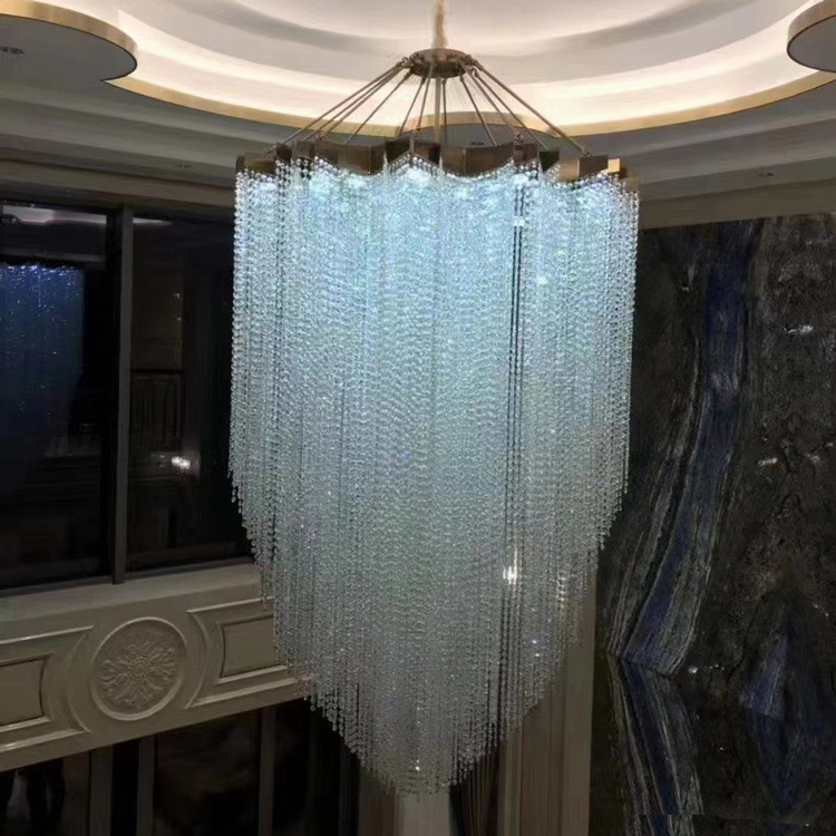 Postmodern Raindrop Large Long Ceiling Light Fixture Stairway K9 Crystal Hotel Chandelier