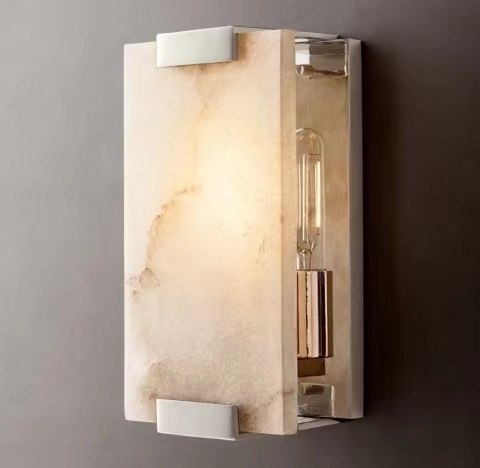 Bedroom Wall Light Luxe Materials Simple Style Real Marble Shade Wall Lamp Solid Brass Side Light  Hand-Carved Alabaster Sconce