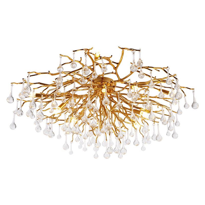 Luxury Solid brass tree hanging Branch Lamp Led aluminum branches crystal chandelier