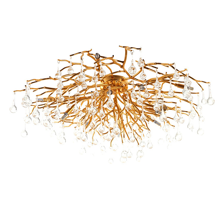 Luxury Solid brass tree hanging Branch Lamp Led aluminum branches crystal chandelier