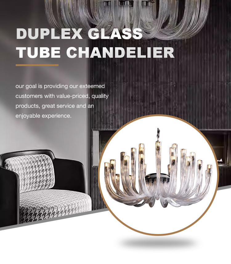 Modern personality living room light hollow glass rod frosted glass tube chandelier luxury chandelier