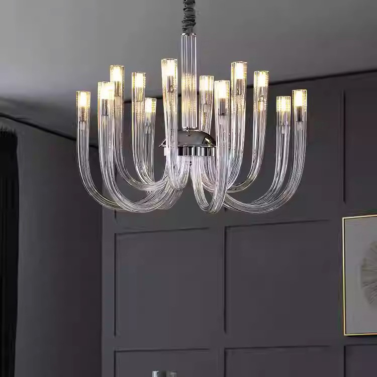 Modern personality living room light hollow glass rod frosted glass tube chandelier luxury chandelier