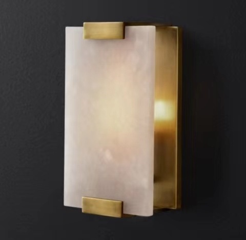 Bedroom Wall Light Luxe Materials Simple Style Real Marble Shade Wall Lamp Solid Brass Side Light  Hand-Carved Alabaster Sconce