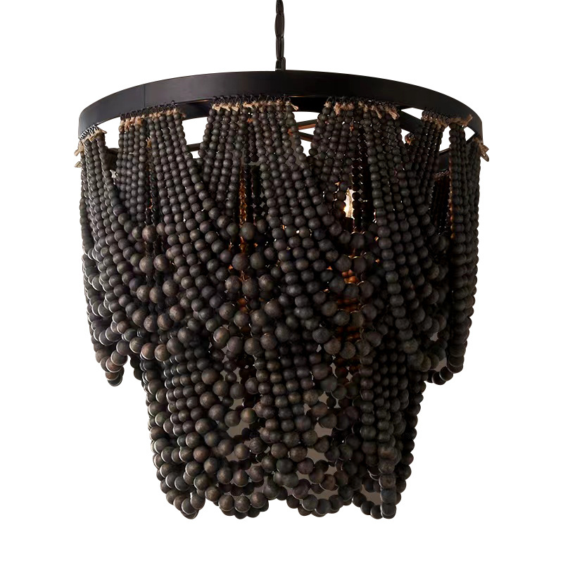 American countryside Retro BOHEMIA wood Coloured Wooden Bead Design Chandelier For Living Room