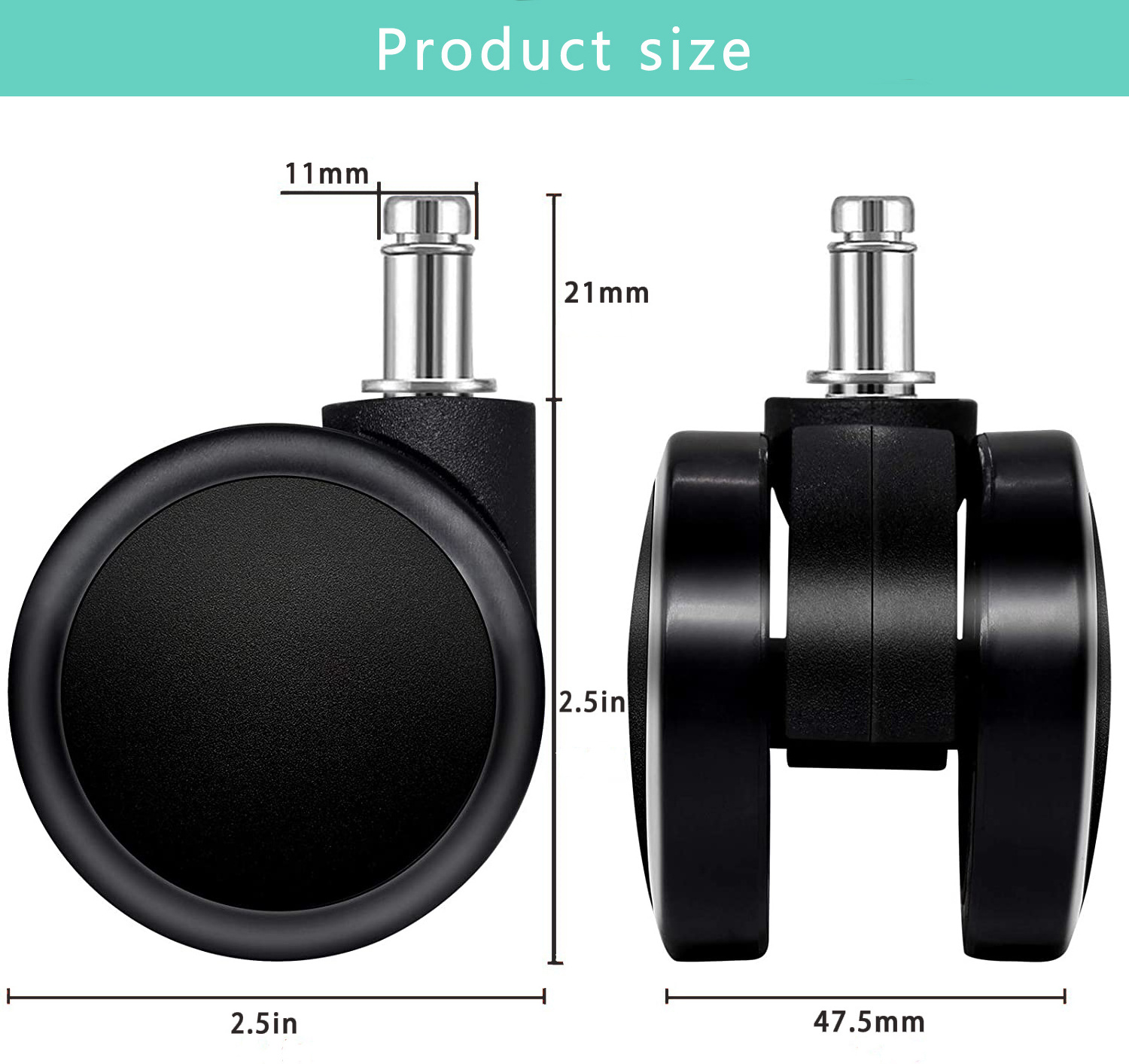 2.5 inch nylon and pvc swivel silent castor office chair furniture caster wheels