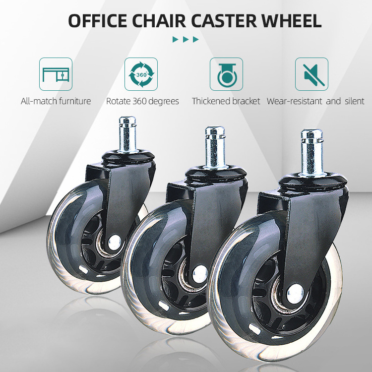 Wholesale Price Table Leg Carpet Office Furniture PU Transparent Silent 3 inch chair Caster Wheels