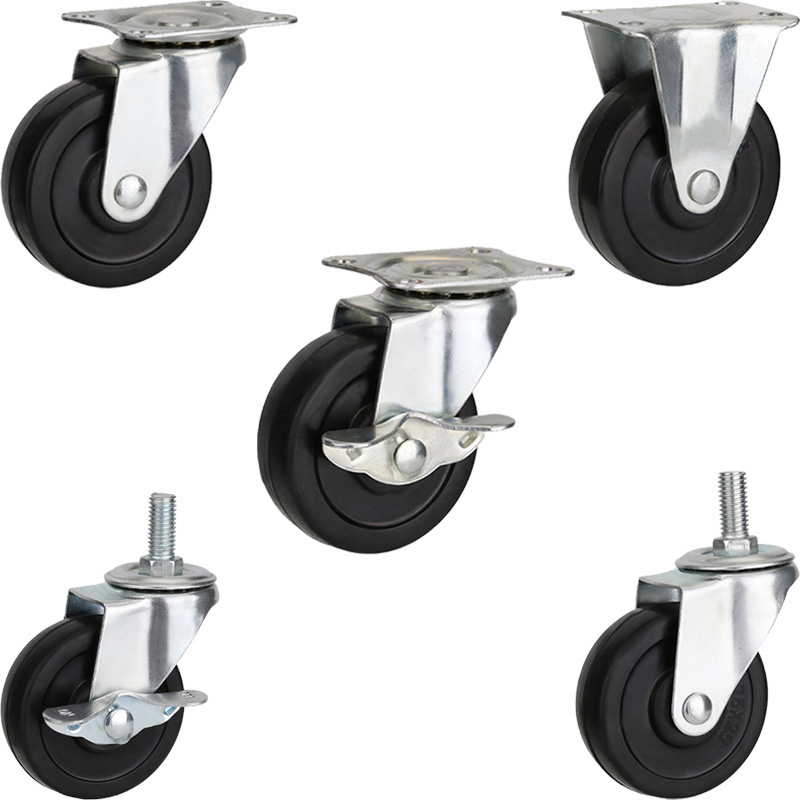 3 inch Light Duty Industrial Castor Rubber Stem Side brake Furniture wheel small caster