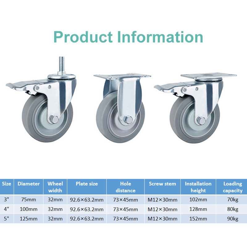 3 4 5 inch TPR medium duty industrial top plate screw swivel caster wheel