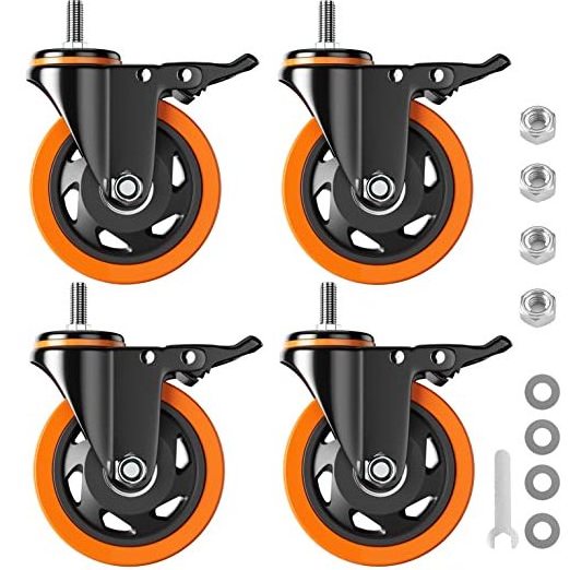 Heavy Duty Orange Polyurethane Castors 4inch PU Wheels Industrial Caster Dual Locking Casters for Handcart Furniture Workbench