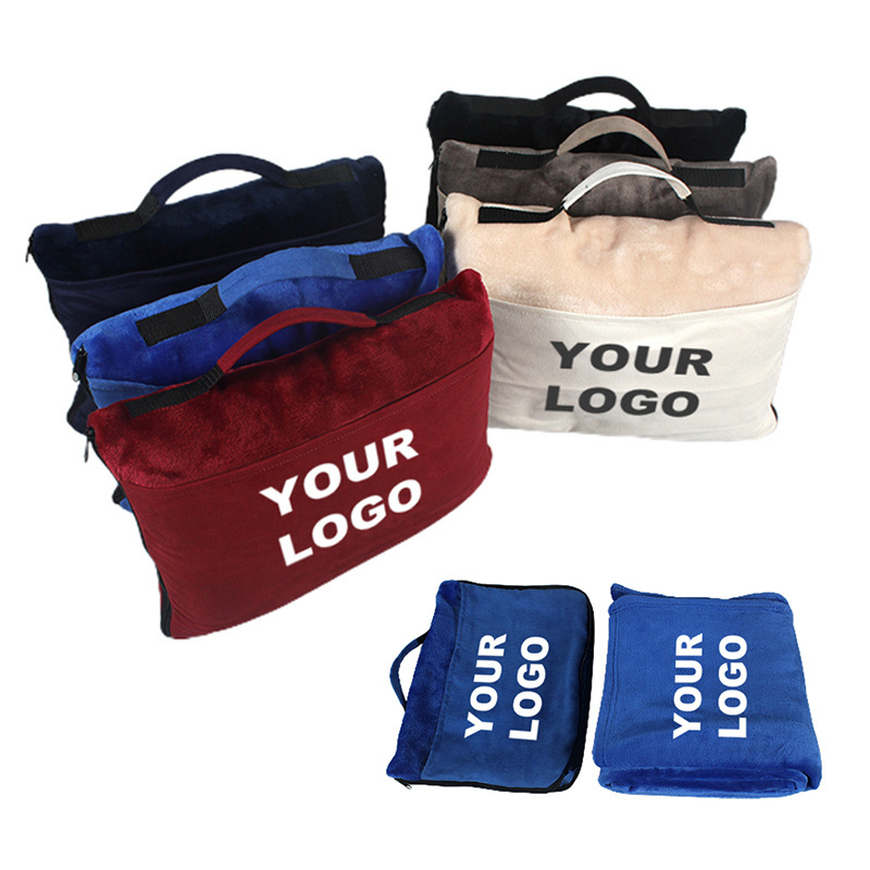 100% Polyester Promotional Mink Custom Logo Picnic Throw Travel  Blanket Embossed Flannel Solid OEM ODM Outdoor Throw in Bulk