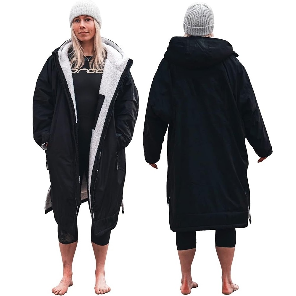 weatherproof changing jacket soft warm sherpa waterproof dry coat swim parka with zip