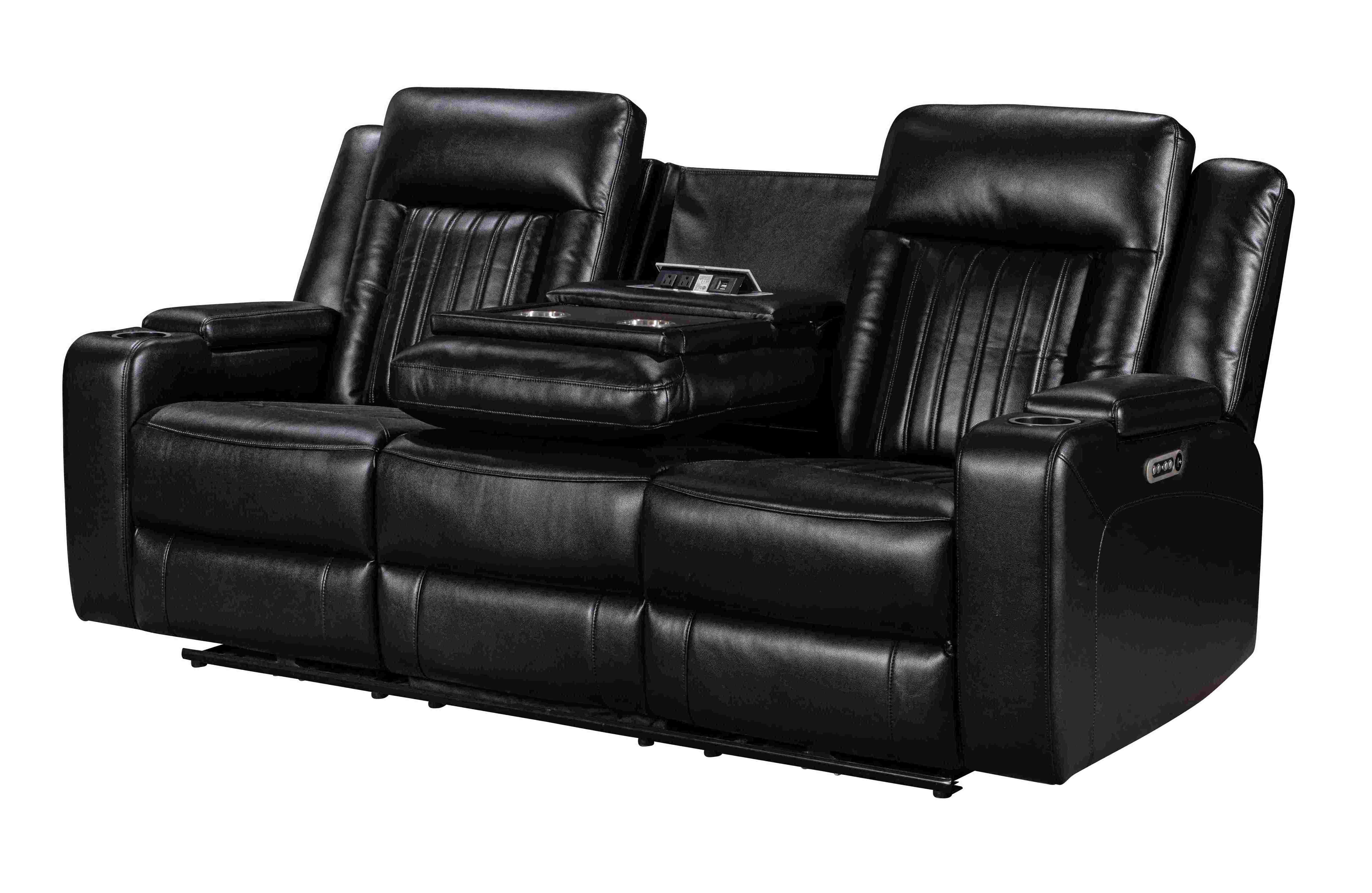 Dual Power Recliner Sofa  with Drop-down Table Theater Sofa Motion Sofa with Power Box Storage Armrest