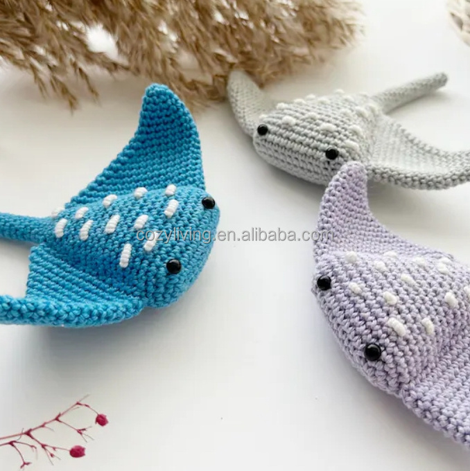 Customized Logo Crochet  Sea Animal Toys Hand Amigurumi Cute Sea Horse Jellyfish Stingray Animal Kids Toys