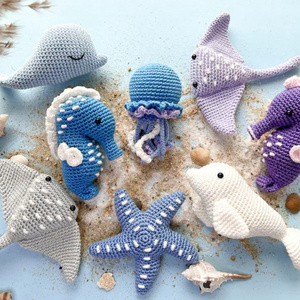 Customized Logo Crochet  Sea Animal Toys Hand Amigurumi Cute Sea Horse Jellyfish Stingray Animal Kids Toys