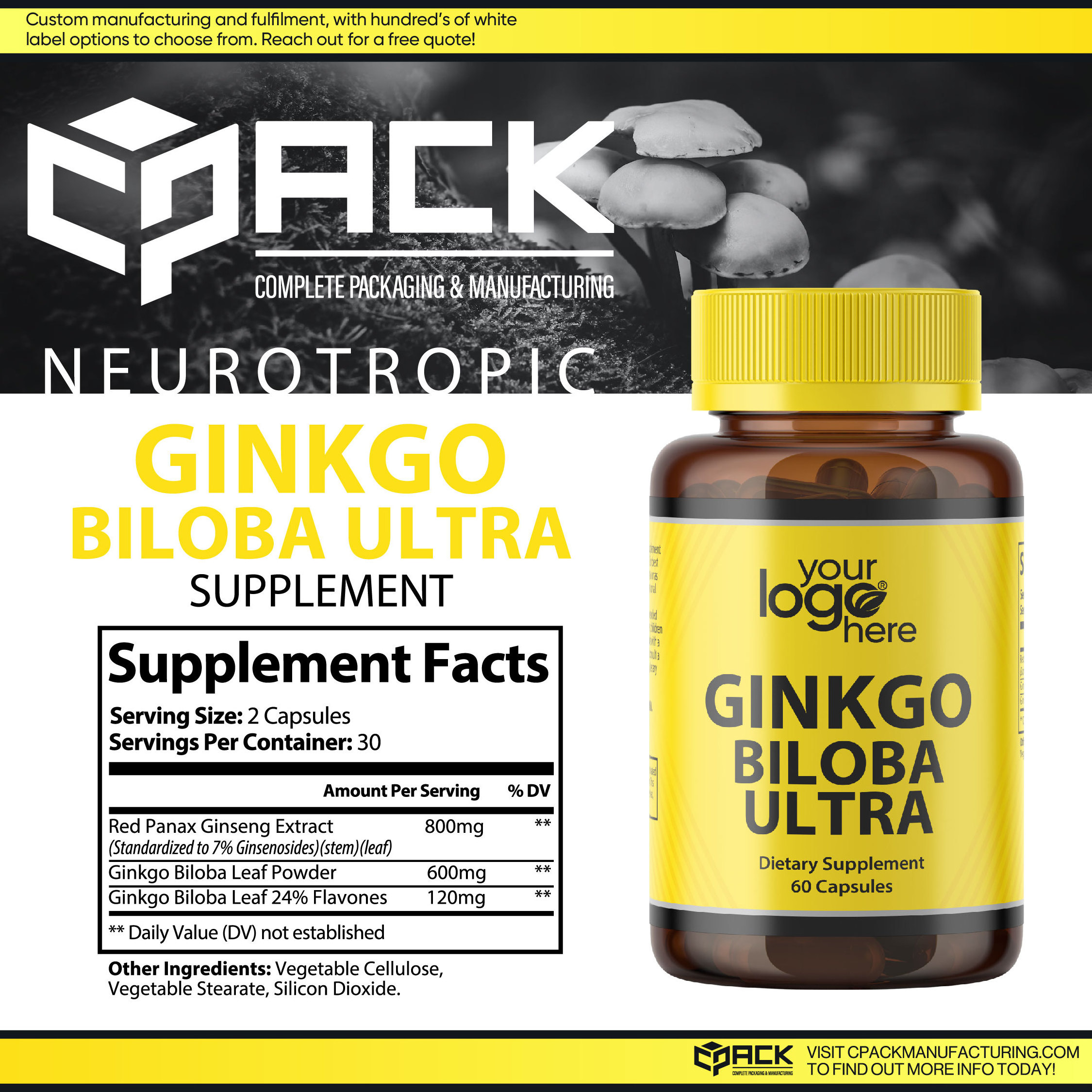 Wholesale Custom OEM Pure Natural Ginkgo Biloba Leaves Extract Powder Supplement Ginko Biloba Capsules For Sale