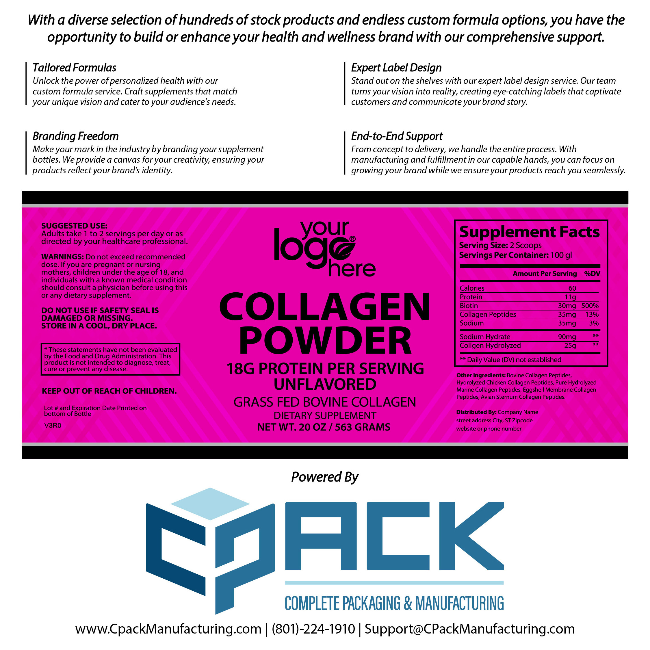 US Supplier's Private Label Collagen Powder with Protein Vitamins for Healthy Skin Hair Nails Joint Support OEM ODM Available