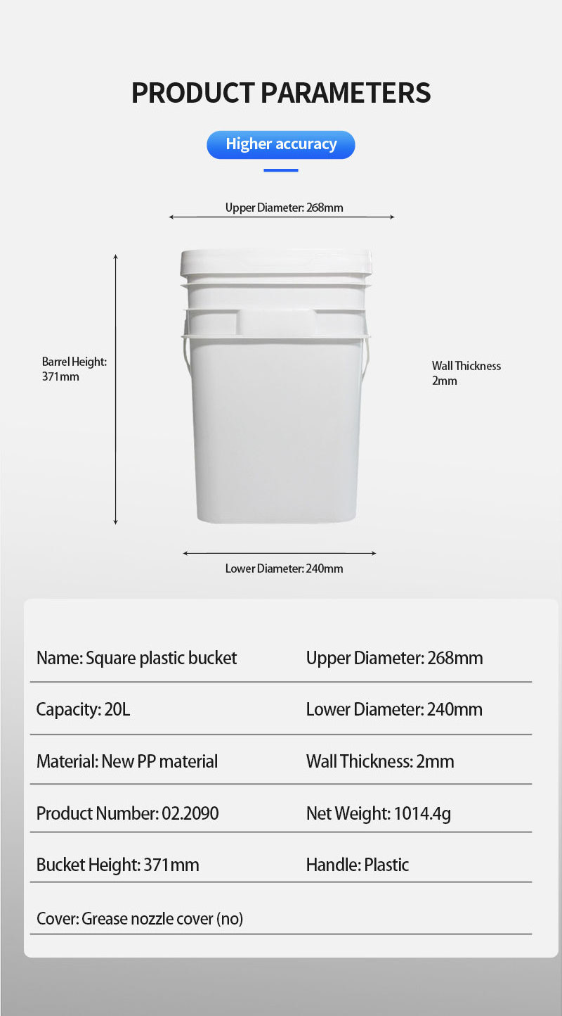 wholesale white color thickened food grade plastic pail 5 gallon 20 l rectangular bucket with lid