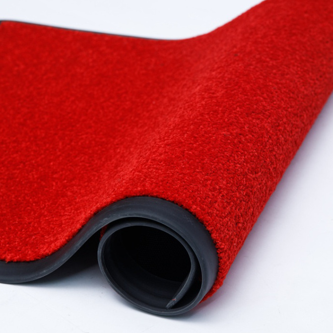 Custom Size Large Indoor Outdoor Commercial  Rug Nylon Rubber Backed Plain Red Floor Carpet Mat