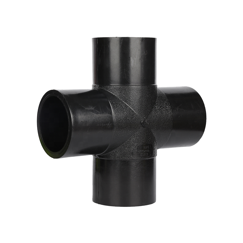 ISO4427 HDPE water pipe fittings butt fusion plastic Equal Cross Tee 4 way Tee for plumbing system