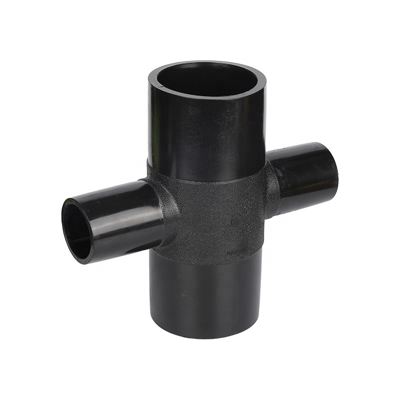 Factory shop HDPE Pipe Fittings butt fusion Reducing Cross Tee welding 4 four way Tee SDR11 PN16