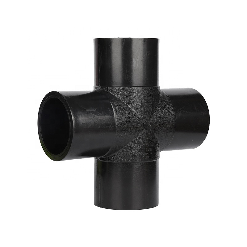 Good Quality plastic PE100 Butt Fusion HDPE pipe fittings pex fitting Equal Cross Four Way Tee for water supply system