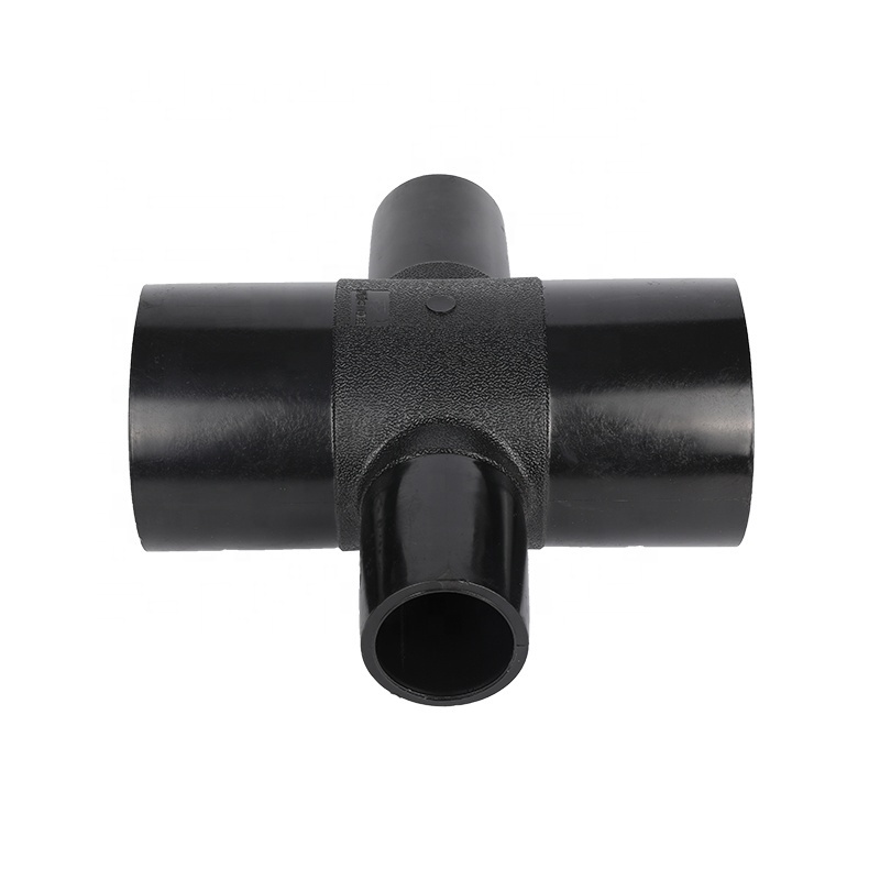 Manufacturer HDPE Pipe Fittings ISO 4427 PE 100 butt fusion REDUCING CROSS TEE four 4 way tee