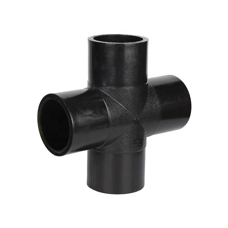 Good Quality plastic PE100 Butt Fusion HDPE pipe fittings pex fitting Equal Cross Four Way Tee for water supply system