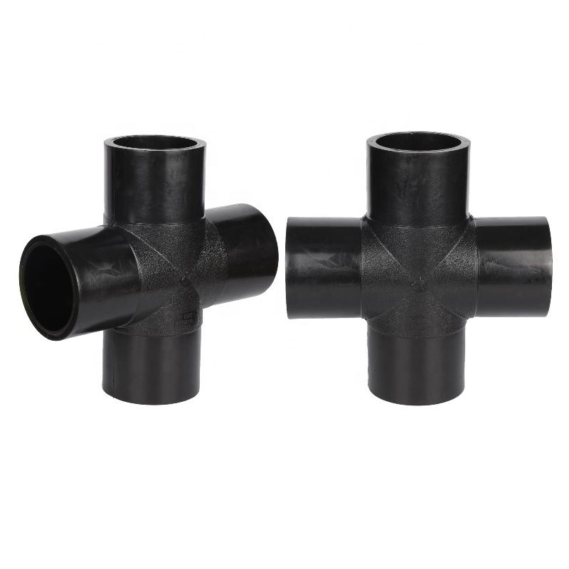 ISO4427 HDPE water pipe fittings butt fusion plastic Equal Cross Tee 4 way Tee for plumbing system