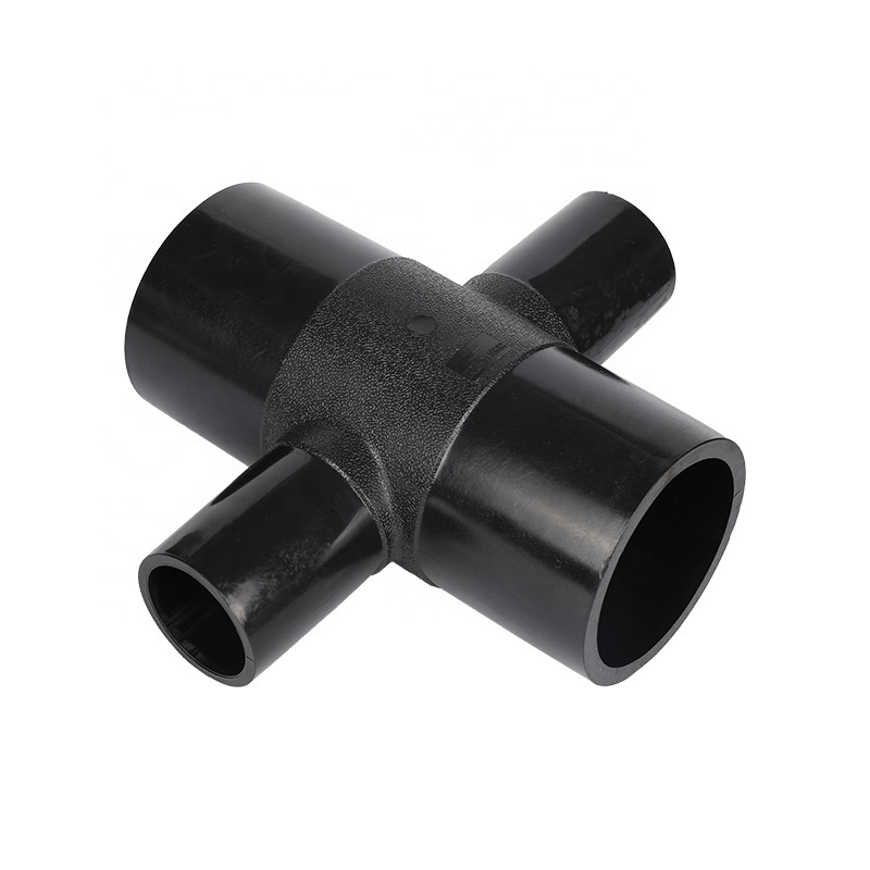 Factory shop HDPE Pipe Fittings butt fusion Reducing Cross Tee welding 4 four way Tee SDR11 PN16