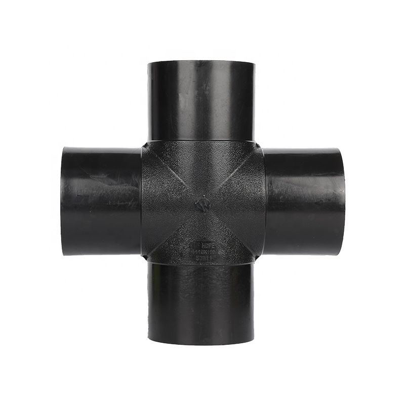 Good Quality plastic PE100 Butt Fusion HDPE pipe fittings pex fitting Equal Cross Four Way Tee for water supply system