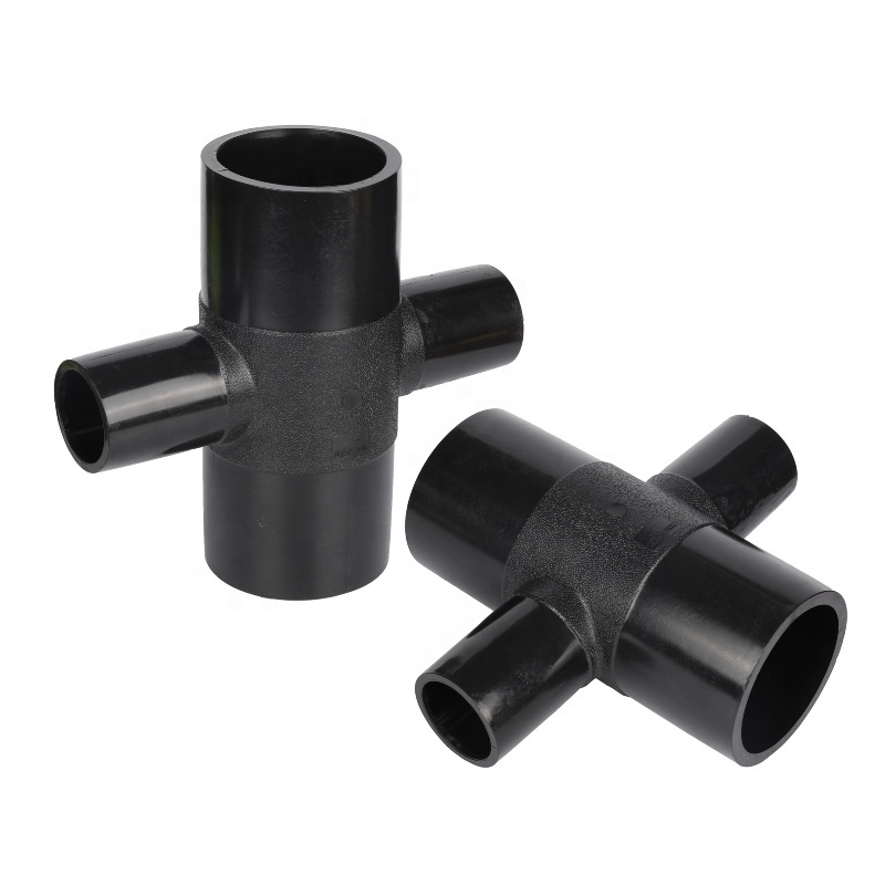 Manufacturer HDPE Pipe Fittings ISO 4427 PE 100 butt fusion REDUCING CROSS TEE four 4 way tee