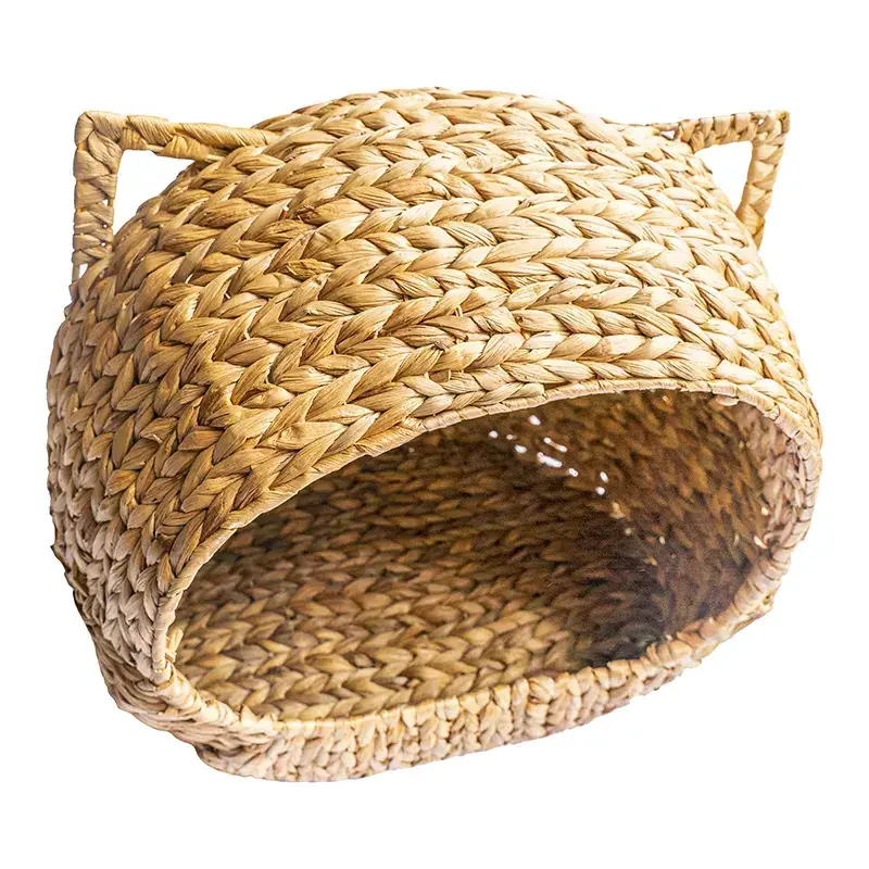 Handmade Water Hyacinth Luxury Pet Soft Bed Rattan Pet House Woven Cat & Dog Sleeping Basket Beds