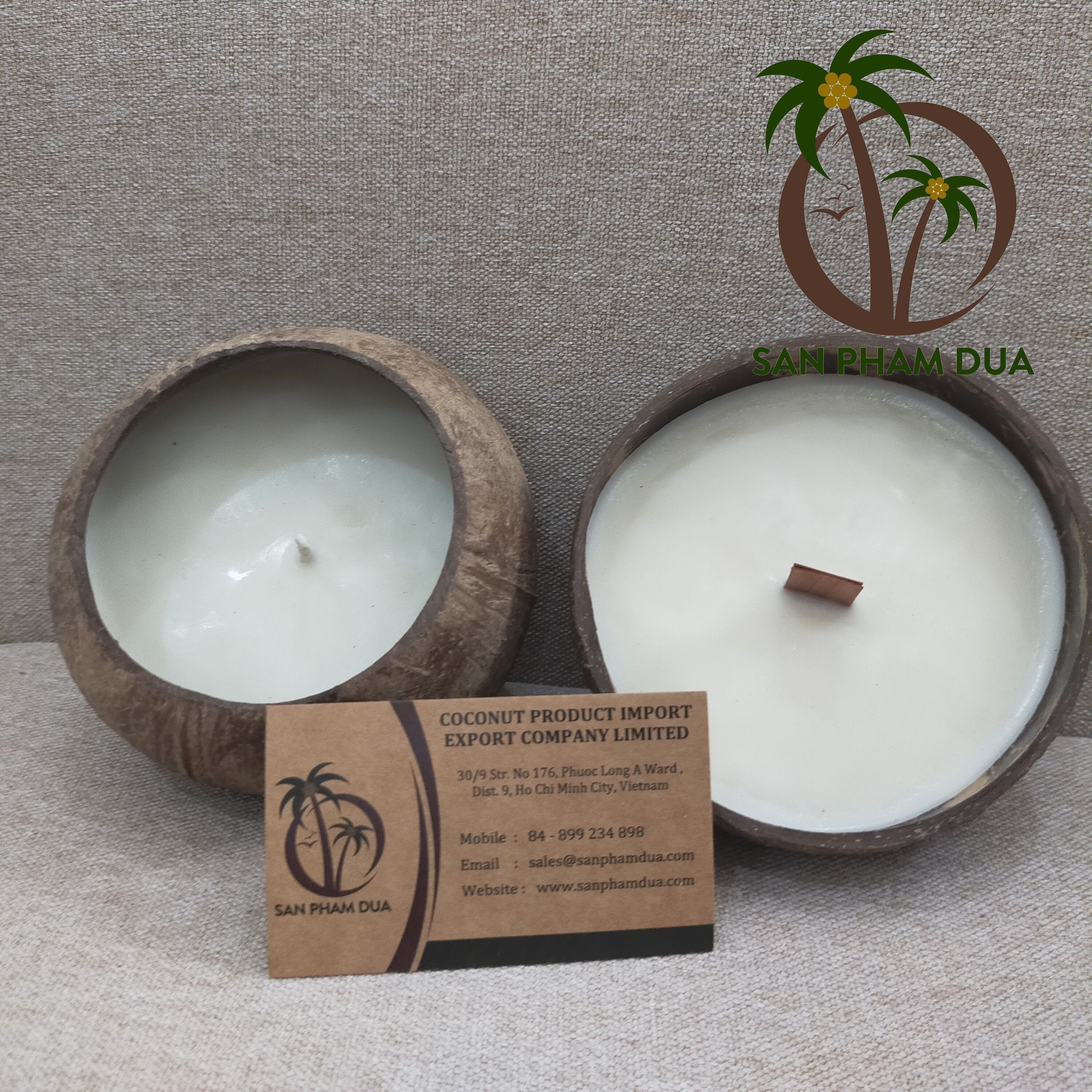 COCO-ECO BRAND WHOLESALE HIGH QUALITY NATURAL COCONUT SHELL CANDLE SCENTED BY SAN PHAM DUA AT THE BEST PRICE FROM VIETNAM