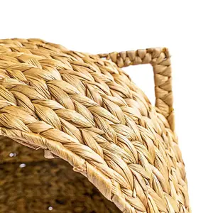 Handmade Water Hyacinth Luxury Pet Soft Bed Rattan Pet House Woven Cat & Dog Sleeping Basket Beds