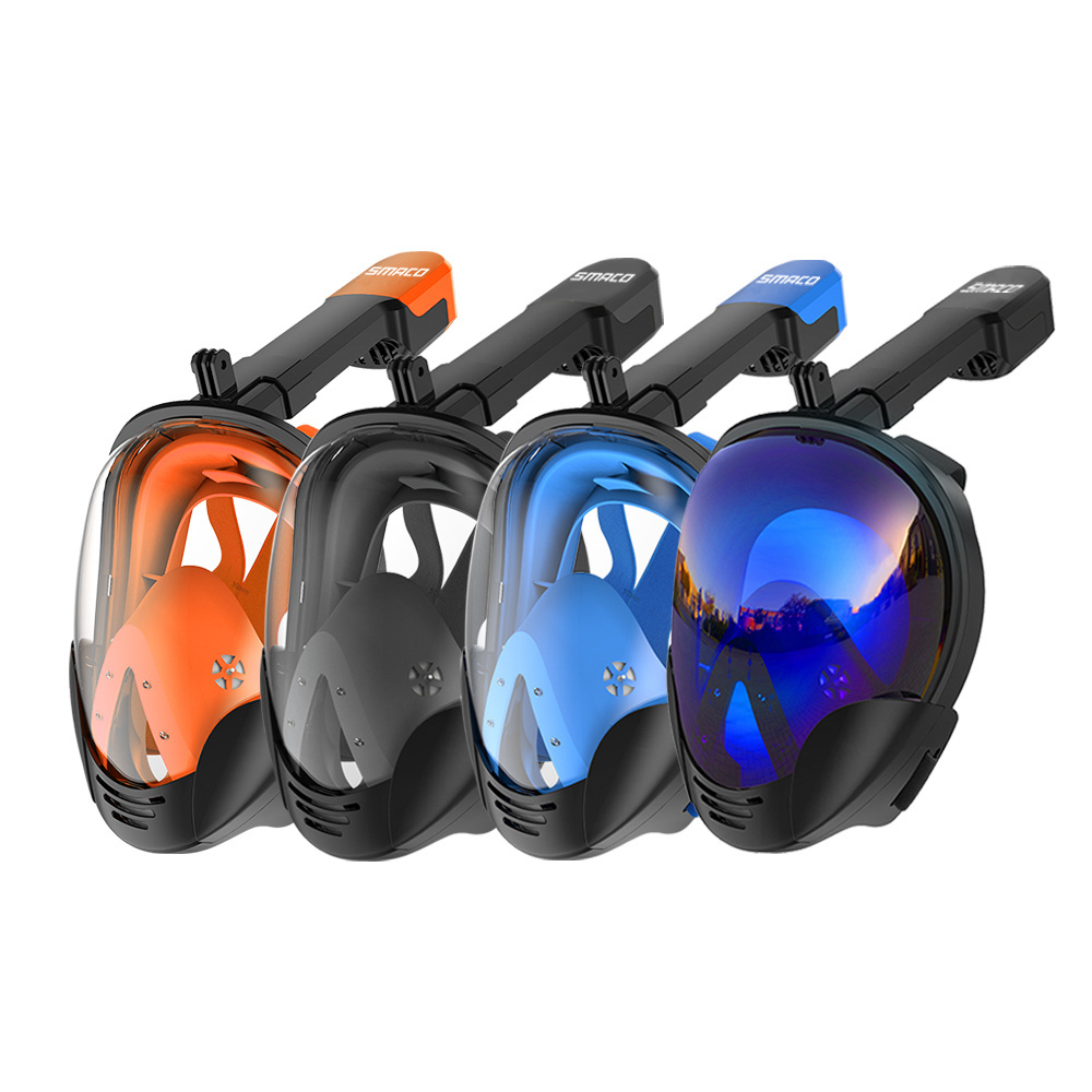 SMACO M8018 Full face snorkel mask Snorkel Free Diving Mask Soft Silicone Diving Equipment  go pro swim scuba diving mask