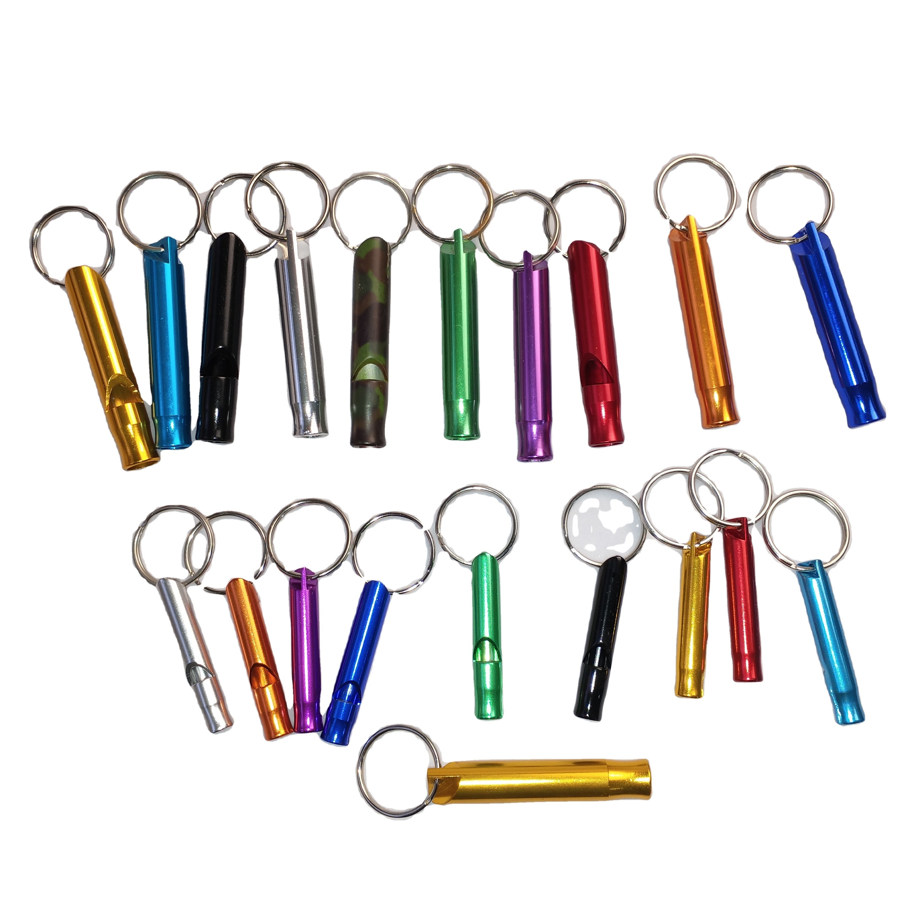 all colors ready to ship for custom logo laser engrave MOQ 2 pcs aluminum alloy whistle keychain outdoor safety whistles